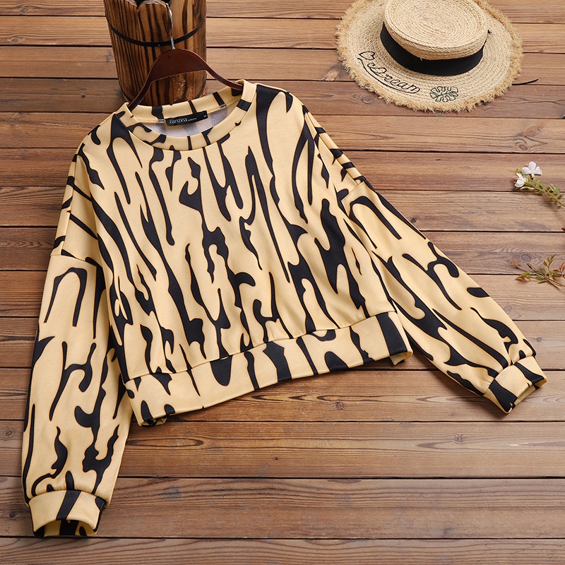 Áo sweatshirt ZANZEA dành cho nữ thiết kế cổ tròn tay dài in họa tiết da ngựa vằn dáng rộng thời trang