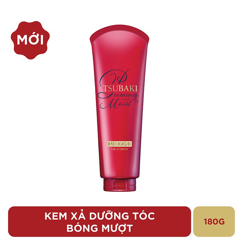 Kem Xả Cấp Ẩm Dưỡng Tóc Bóng Mượt Premium Moist Tsubaki Đỏ 180g - Khongcoson