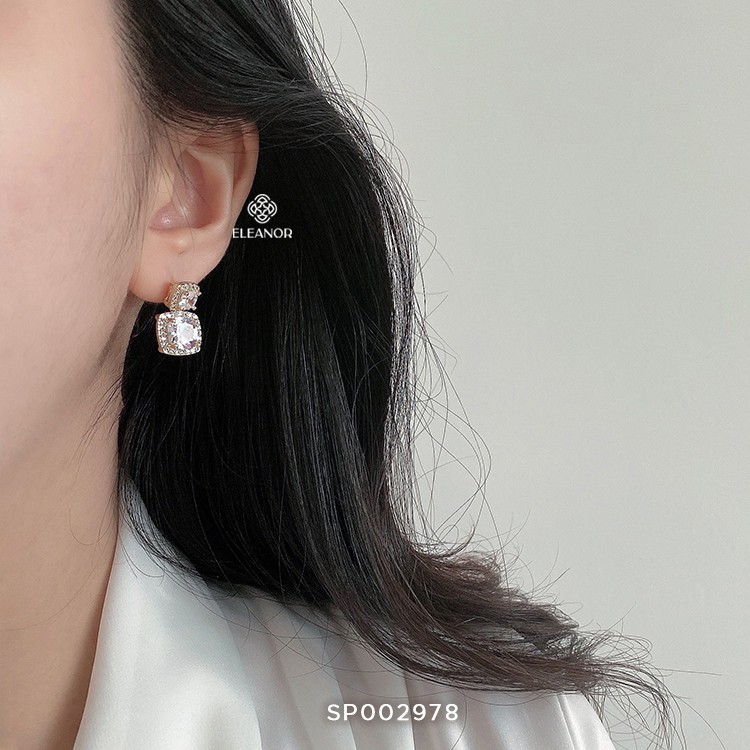 Bông Tai Nữ ELeanor Hình Vuông Đính Đá Zircon Phong Cách Thời Trang Hàn Quốc - SP002978