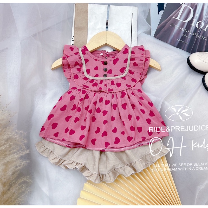 Set bộ đũi tơ viền bèo xinh xắn cho bé gái