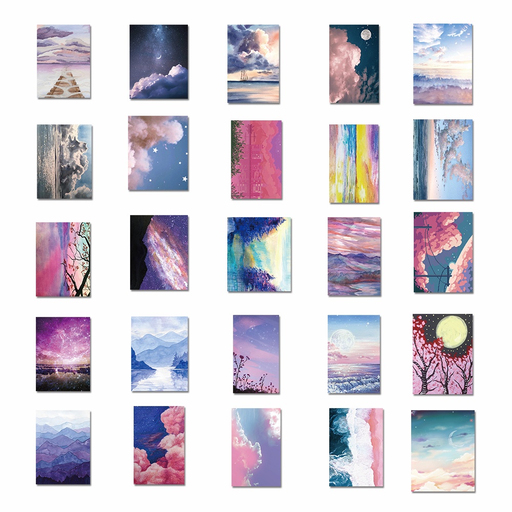 Bộ 50 miếng sticker dán trang trí laptop chống thấm nước hình phong cảnh đẹp mắt