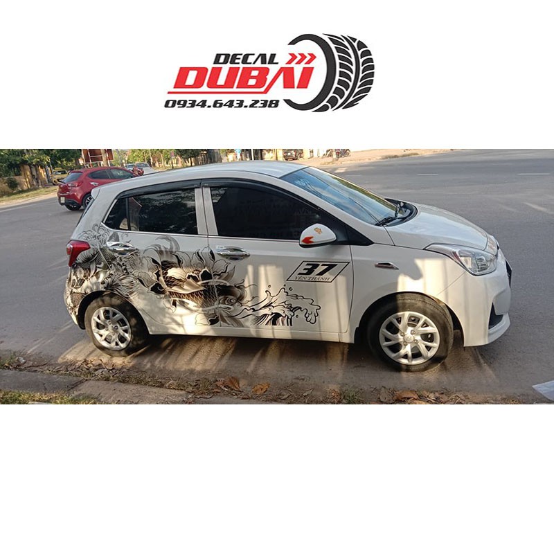 Tem Dán Sườn Xe i10 Hoa Văn Cá Chép Độc Lạ