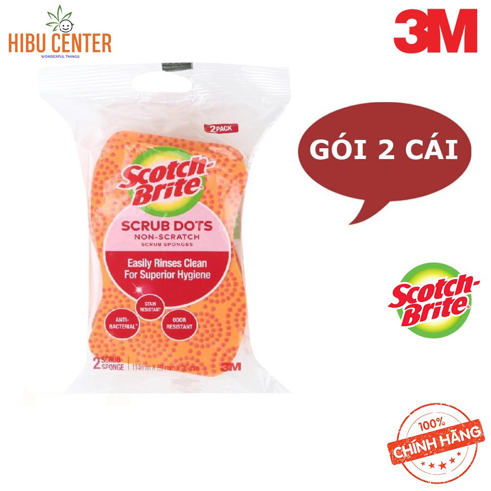 Gói 2 Miếng Cọ Rửa Hạt Nổi Không Trầy Xước Scotch-Brite 3M - 11.4 x 6.9 x 2.6 (cm) – Hàng Chính Hãng  HIBUCENTER