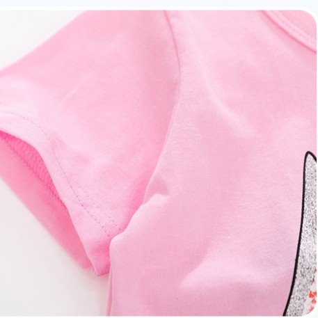 Mã 51936 áo thun ngắn tay màu hồng  in hình thỏ Bugs thông minh của Little Maven cho bé gái