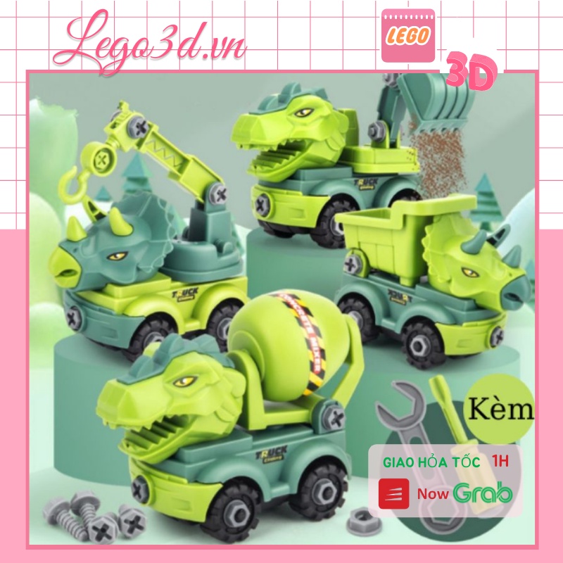 Set 4 Xe Khủng Long xây dựng - Bộ lắp ráp 4 xe khủng long kèm Phụ kiện tháo lắp