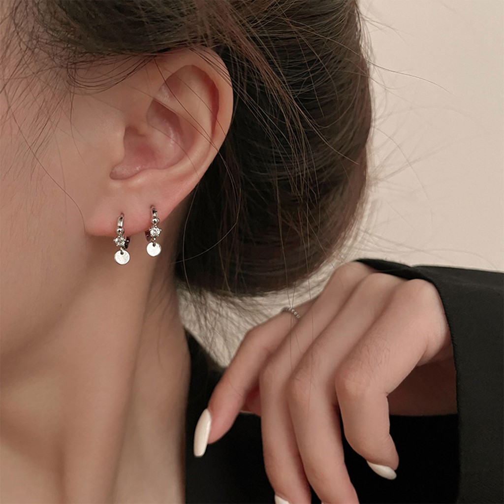 Bông Tai Hình Tròn Lớn Đính Đá Zircon Sang Trọng Thời Trang Mùa Đông Cho Nữ