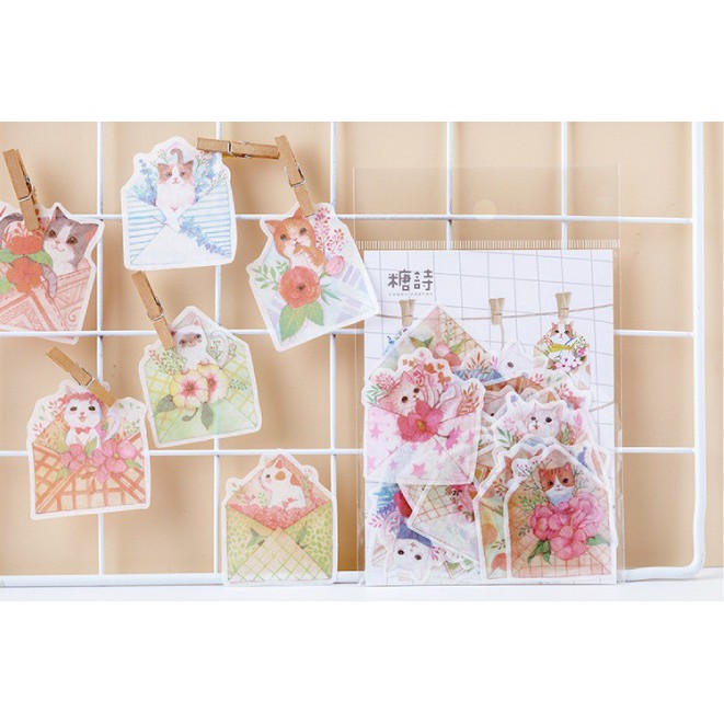 Set 40 hình dán sticker trang trí hình hoa, động vật