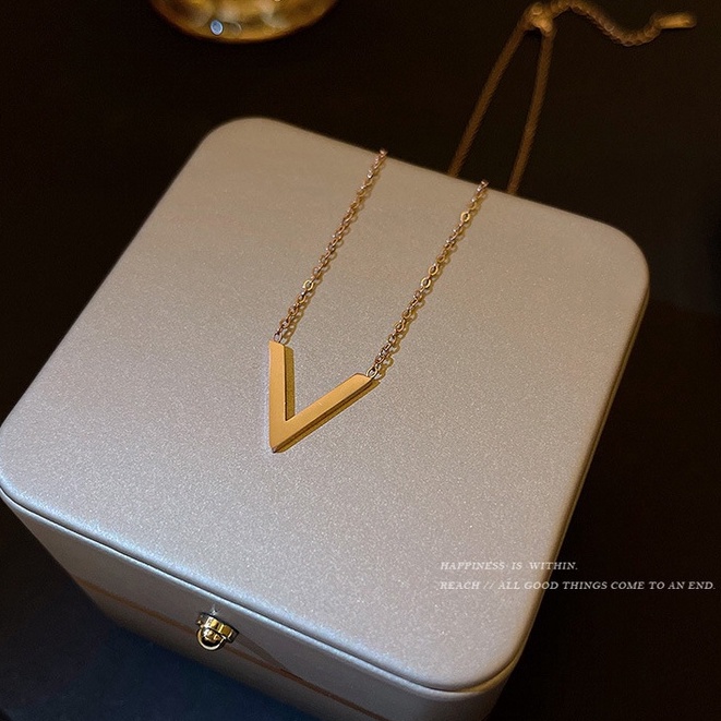 Vòng cổ Mặt Chữ V Màu Vàng Hồng 2022 Thời Trang Cho Nữ