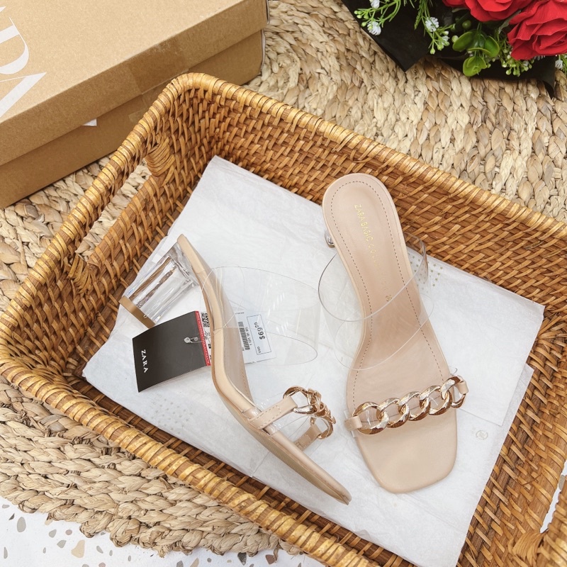 Guốc zara quai mica trong kèm xích