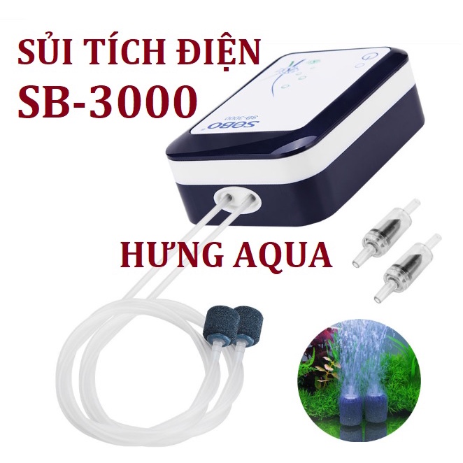Sủi oxy, máy sủi oxy tích điện Sobo SB-3000 / SB-40000 2 vòi, chạy êm, bền bỉ kèm phụ kiện (hàng chính hãng)