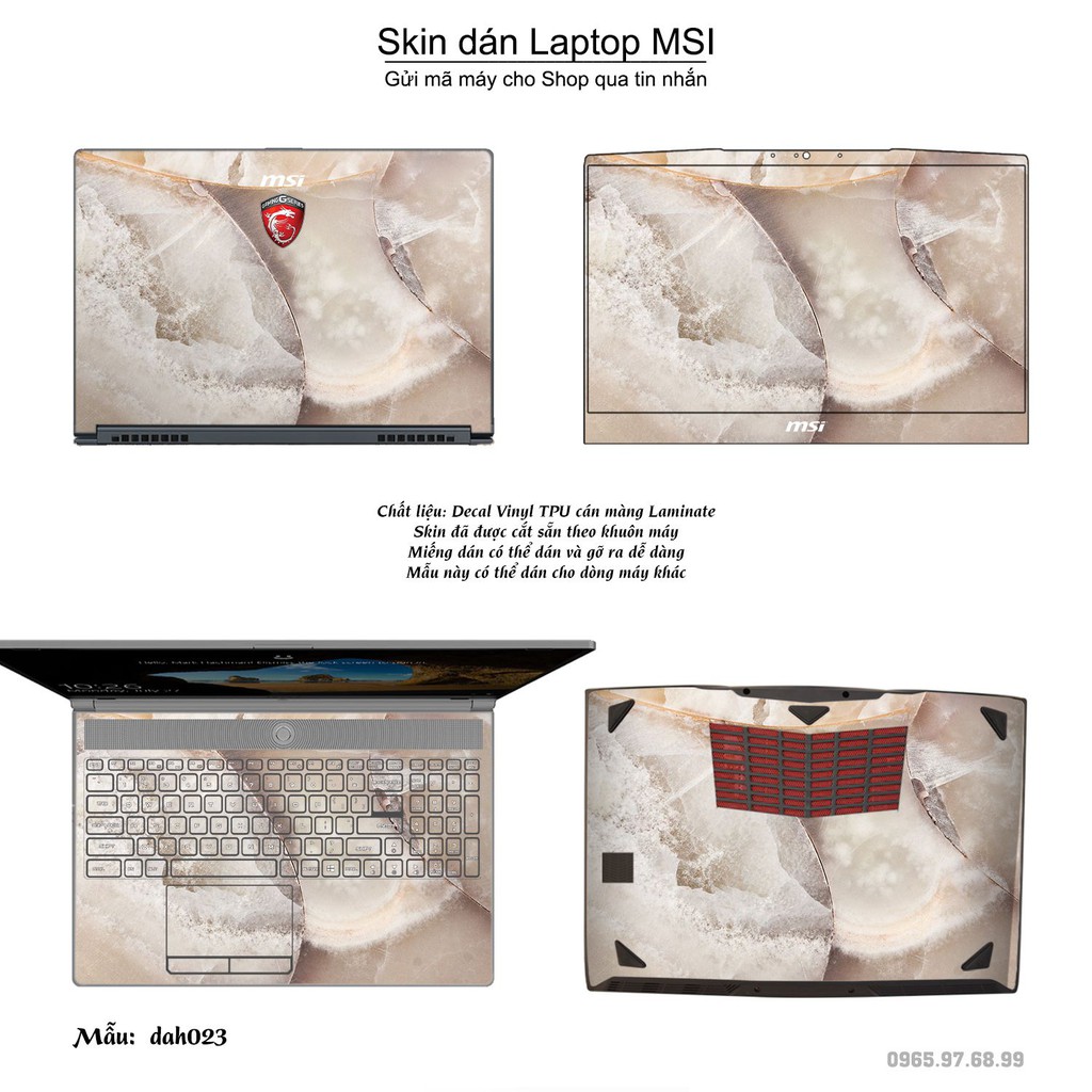 Skin dán Laptop MSI in hình vân đá (inbox mã máy cho Shop)