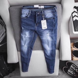 Quần jean nam cao cấp ZR xanh rách - Form shinky - Jean co giãn