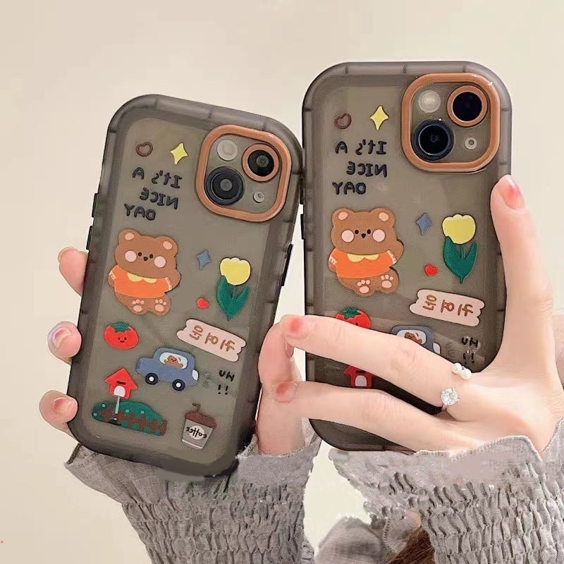 Ốp Điện Thoại Silicon Mềm Họa Tiết Gấu Và Hoa Dễ Thương Dành Cho IPhone 13 12 11 Pro Max XR X XS Max 7 8 Plus