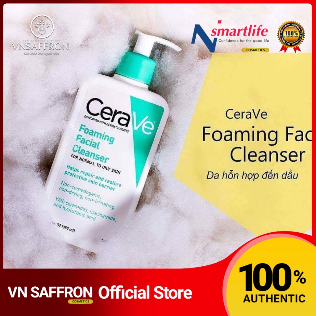 Sữa rửa mặt Cerave Foaming Facial Cleanser bản Mỹ và Pháp Cerave da dầu & Da Khô các size 236ml - 355ml - 473ml