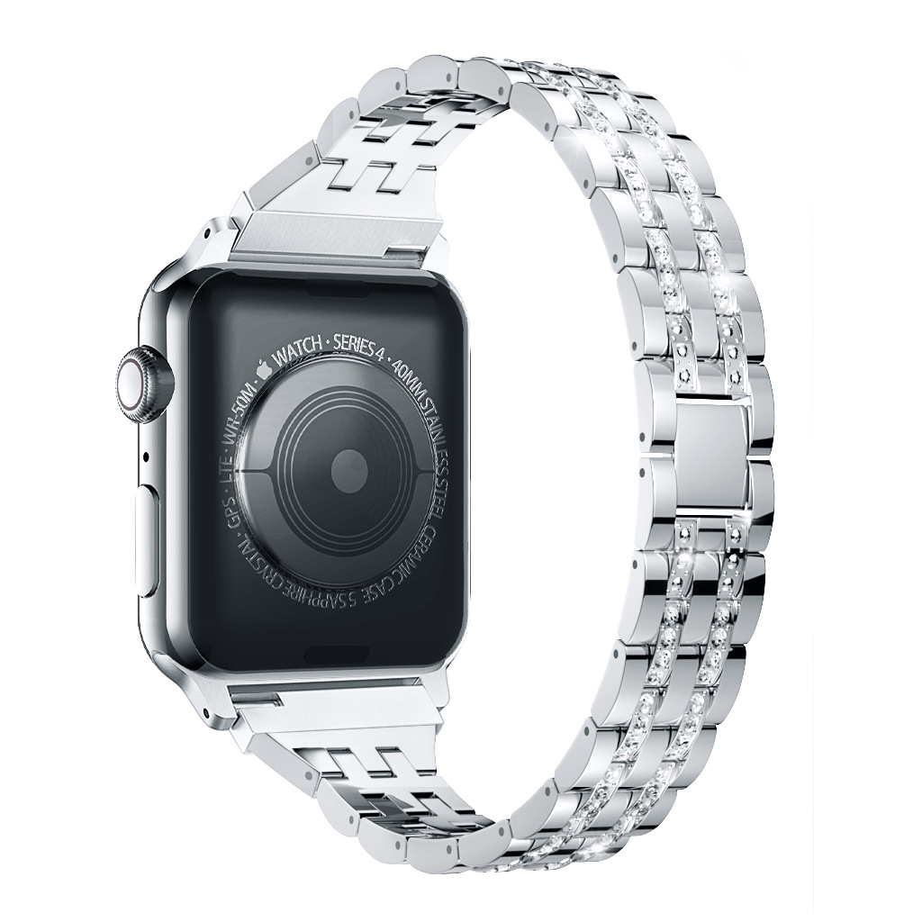 Dây Đeo Thay Thế Bằng Thép Không Gỉ Đính Đá Lấp Lánh Cho Apple Watch 38 / 40mm 42 / 44mm Series 6 Se 5 4 3 2 1