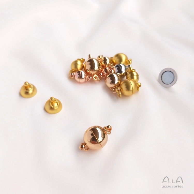 █A.ιA゜14K Vàng●1 Cái°Dây Chuyền / Vòng Đeo Tay Hạt Nam Châm Tròn Màu Vàng Bạch Kim 18k Có Khóa Cài diy