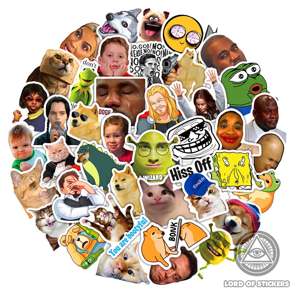 Set 50 Hình Dán Meme Sticker Vui Nhộn Hài Hước Chống Thấm Nước Trang Trí Mũ Bảo Hiểm, Điện Thoại, Ván Trượt, Laptop, Sổ