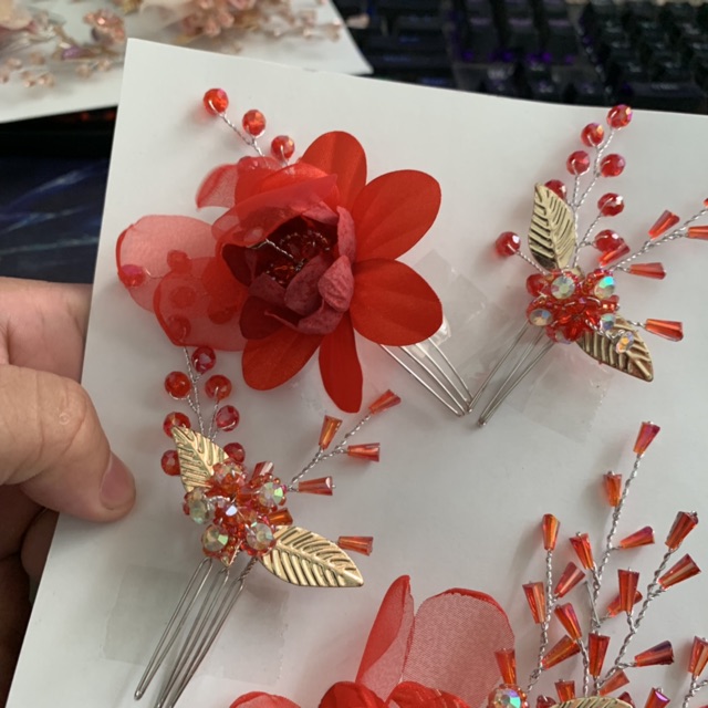 Phụ kiện cưới Giang - Cài tóc - Bộ hoa cài tóc cô dâu hàng thủ công 4 món mẫu mới 2019