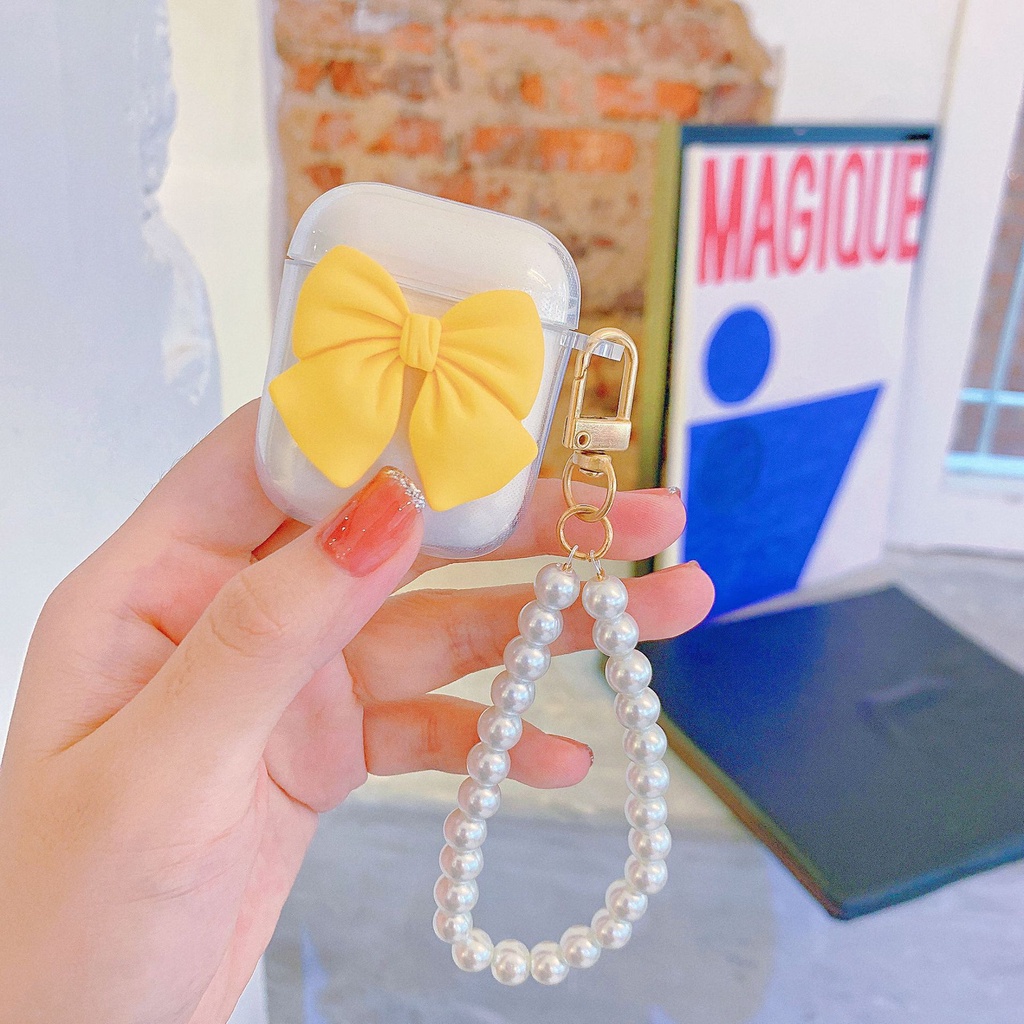 Vỏ bảo vệ tai nghe bluetooth Airpods bằng Sillicone dẻo, ốp Case cute, Airpods 2/pro - HÌNH NƠ CUTE CÓ DÂY CỰC XINH