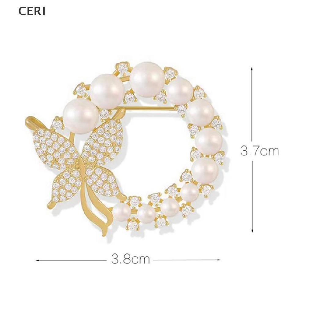 Ghim Cài Áo Hình Tròn Đính Đá &amp; Ngọc Trai Hình Bướm Thời Trang Cho Nữ