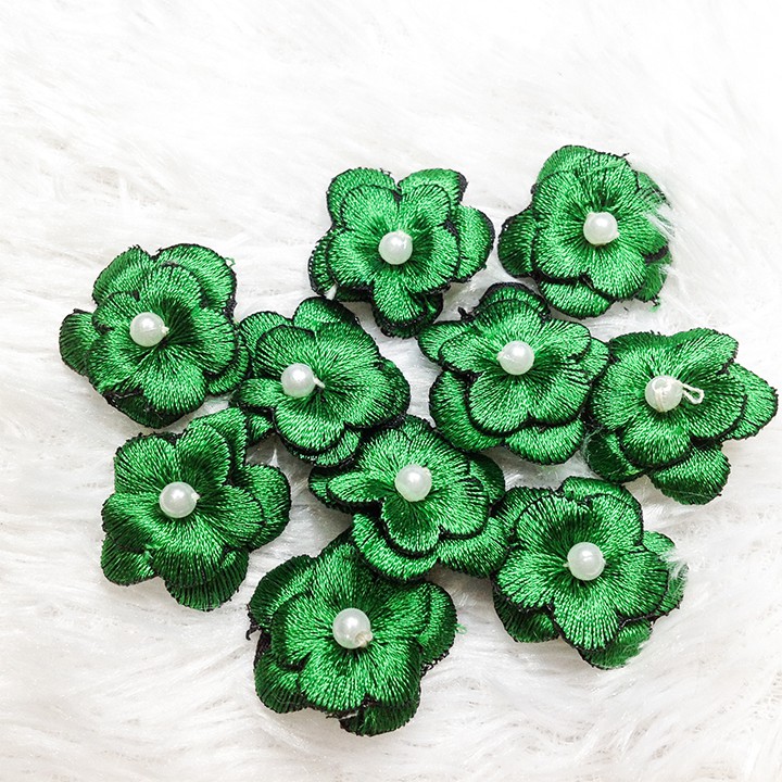 Bông thêu sẵn 3D nhiều màu gói 10 hoa mai kết áo