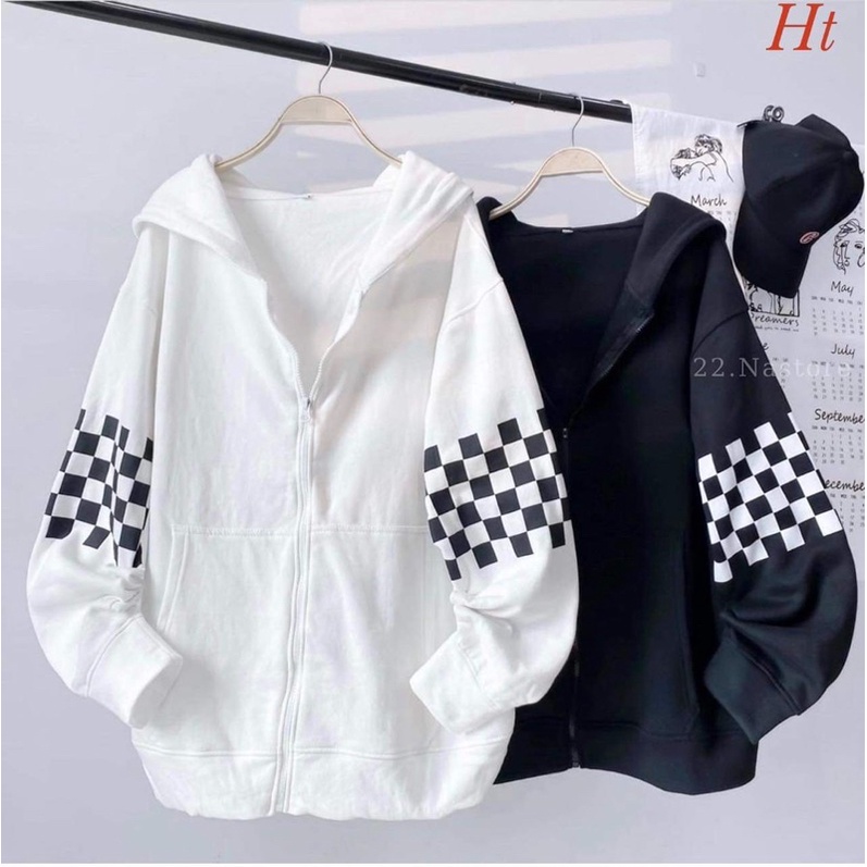Áo khoác nỉ cotton caro vòng tay H2A677