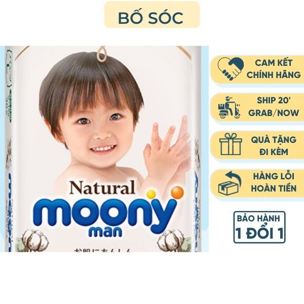 Bỉm Moony Natural [FREESHIP] Moony Natural Nội Địa Nhật - Bỉm Siêu Mỏng Thấm Hút - Size Dán/Quần NB63/S58/M48/L36/XL32