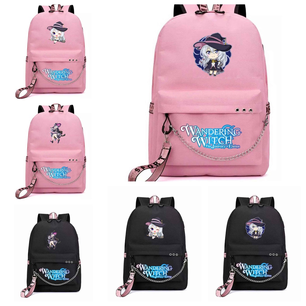 Balo thông minh đen hồng in hình HÀNH TRÌNH CỦA ELENA chibi anime cặp sách đi học