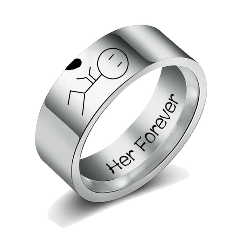 Nhẫn đeo tay kim loại khắc chữ Her Forever His Always dành cho cặp đôi