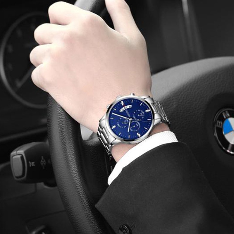 Đồng hồ nam NIBOSI dây thép lưới chạy 6 kim style doanh nhân 1985M | BigBuy360 - bigbuy360.vn