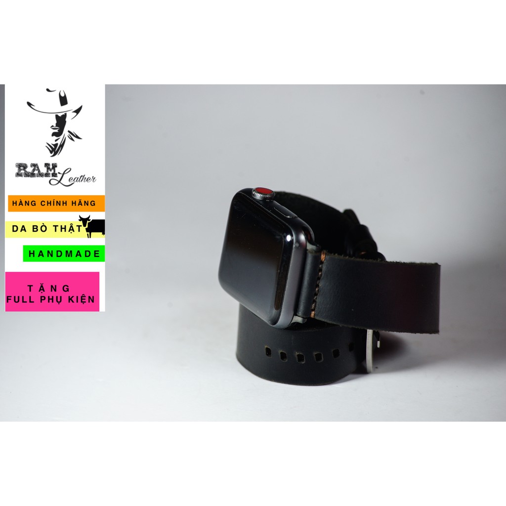 Dây đồng hồ RAM Leather da bò cao cấp màu đen RAM Leather doublestrap - tặng khóa chốt và cây thay dây