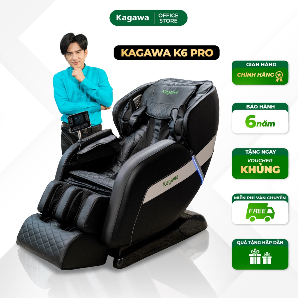 Ghế massage toàn thân Kagawa K6 pro con lăn 4D, đa chức năng, tự động xoa bóp từ cổ, vai, gáy đến chân