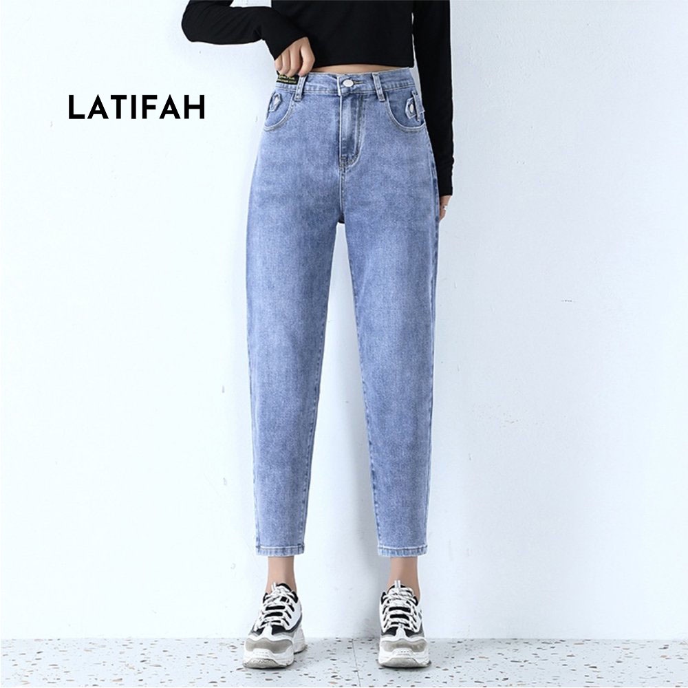 Quần baggy jeans nữ Latifah form rộng lưng thun gắn mạc đen QD008 ulzzang phong cách hàn quốc