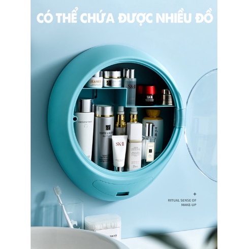 Kệ đựng đồ trang điểm nhà tắm Giọt Nước Treo Tường Chống Nước Có Nắp Tặng Kèm Miếng Dán
