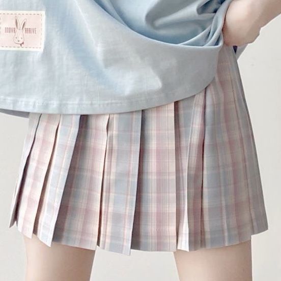 Bộ áo in họa tiết thỏ kèm chân váy xếp ly dễ thương cho nữ