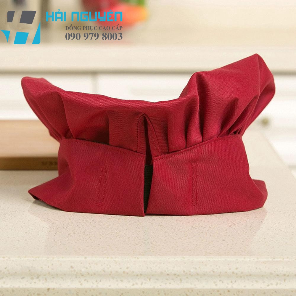 Nón đầu bếp đẹp màu đỏ đô free size - vải Kaki Hàn Quốc