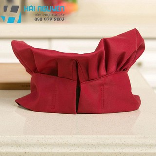 Nón đầu bếp đẹp màu đỏ đô free size - vải Kaki Hàn Quốc