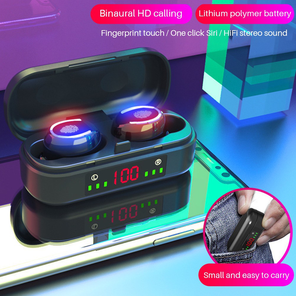 Tai nghe Bluetooth AMOI V8 V7 TWS 5.0 gốc Tai nghe không dây Màn hình LED Tai nghe điều khiển cảm ứng AirDots
