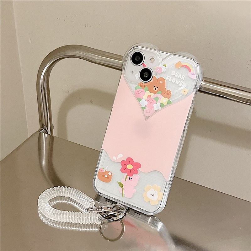Ốp lưng iphone Ốp Điện Thoại Tpu Hình Gấu Trái Tim Lớn Có Dây Đeo Cho iPhone 13 11 14proPro 7 8 Xr XsmaxPlus Pro Max Max Dinuo case