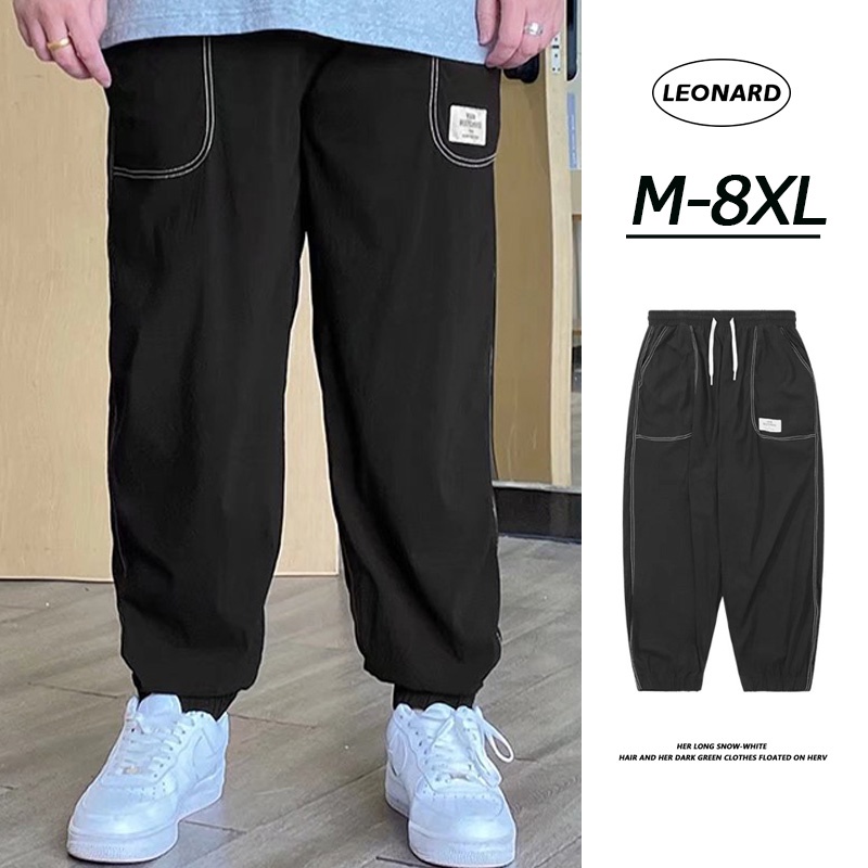 Quần Baggy Thể Thao Màu Đen Có Size Lớn 8XL Phong Cách Thời Trang Hàn Quốc Cho Nam Giới