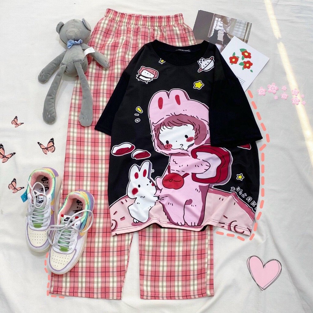 Set Đồ Bộ Nữ Quần Caro Kate Ống Rộng NHIỀU MẪU * Đồ Bộ Hoạt Hình Freesize S.I.Z Fashion | BigBuy360 - bigbuy360.vn