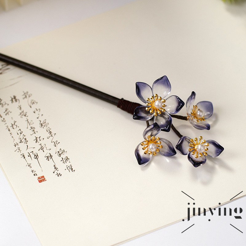 GETNOIVAS ❤S Wind Chinese Classical Handmade Hairpin Pearl Flower Headdress Women Wooden Hair Sticks Ancient Costume Accessories