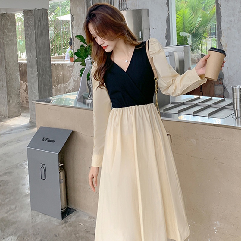 Đầm dáng ôm màu trơn thanh lịch dễ thương thời trang mùa thu phong cách Hàn Quốc cho bạn nữ