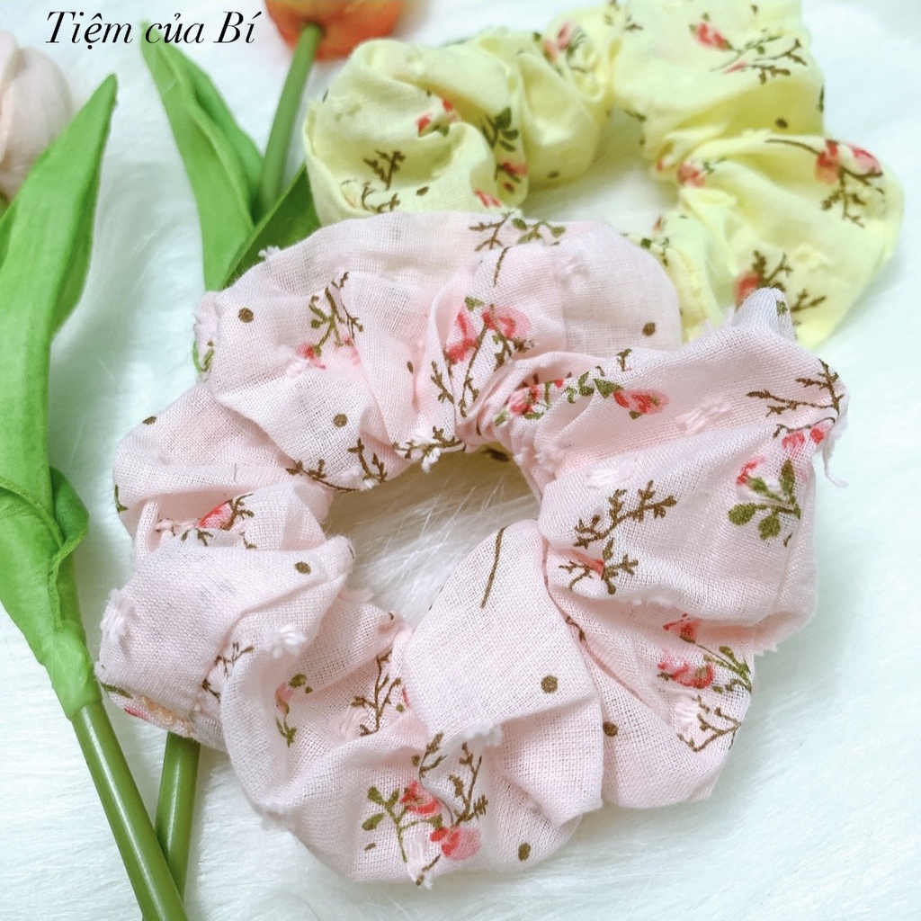 [Handmade] Scrunchies buộc tóc họa tiết hoa hồng nhỏ vải xô cao cấp