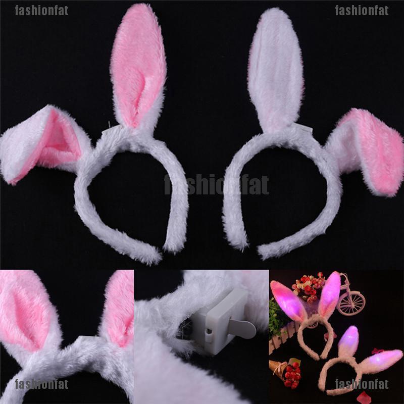 Cài tóc tai thỏ phối lông có đèn led dễ thương cho bé hóa trang