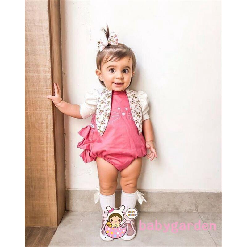 Bộ áo liền quần + băng đô in họa tiết hoạt hình dễ thương cho bé gái sơ sinh