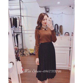 Chân váy nhung xếp li