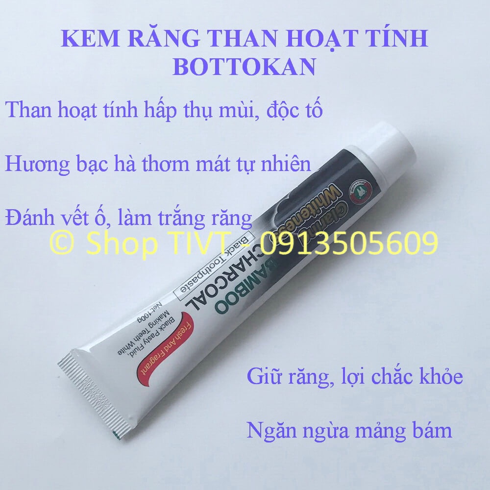 Kem đánh răng Bottokan than tre hoạt tính ngăn ngừa cao răng, chống mảng bám, giúp răng chắc khỏe, hơi thở thơm tho-TIVT