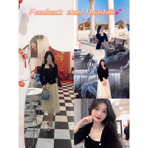 Set áo nhung cổ vuông mix chân váy lưới xoè phong cách tiểu thư siêu xinh siêu xinh sẵn hàng