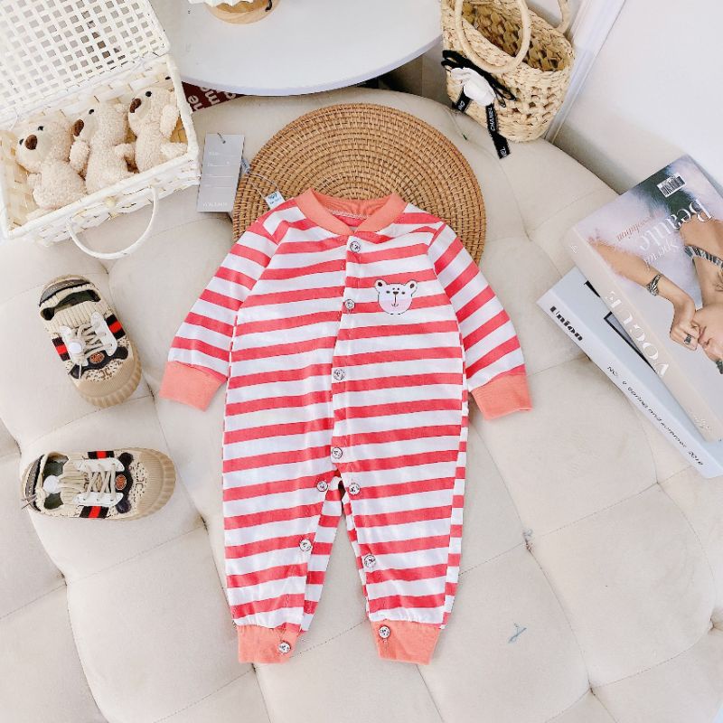 Body Dài Tay Sơ Sinh Vải Cotton Kẻ, Nhiều Mẫu Cho Bé Trai Bé Gái 3-9kg